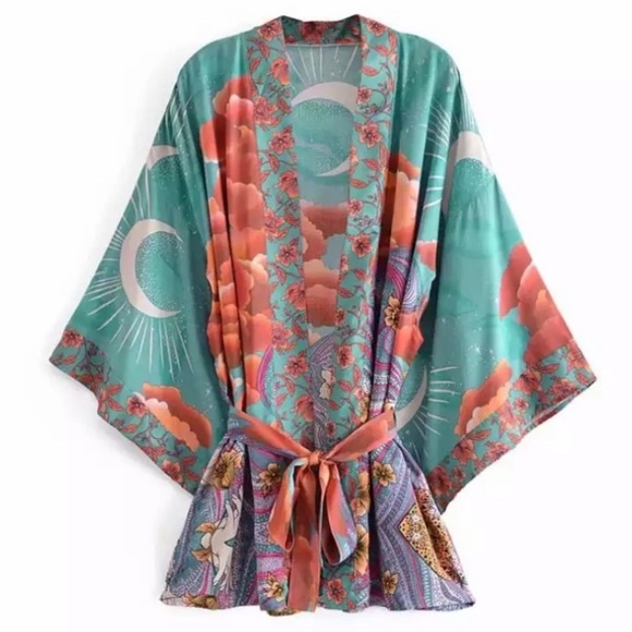 New Gorgeous Bohemian Mixed Floral Print Kimono Cardigan Jacket Robe - Picture 12 of 13